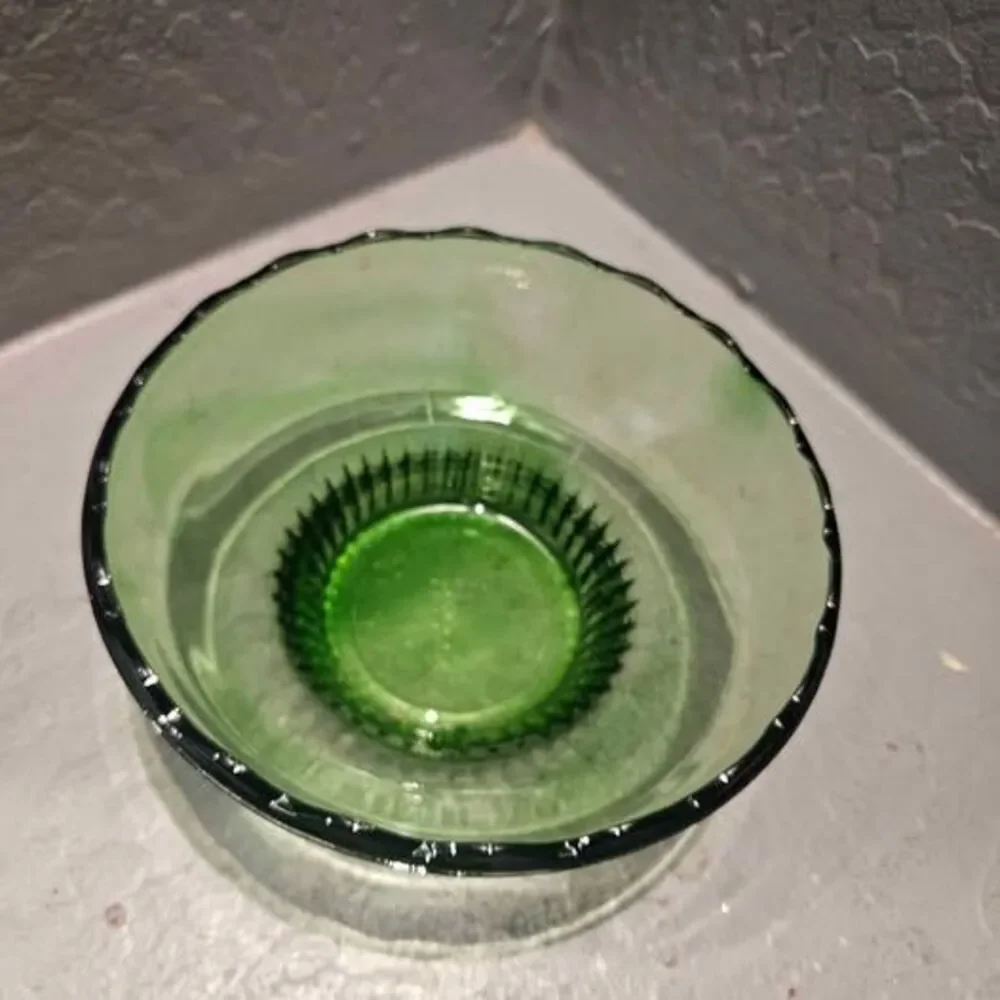 Vintage 1950s EO Brody Green Glass Scalloped Console Bowl